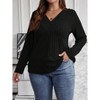 Women V Neck Long Sleeve Ribbed Fleece Pullover T Shirt Comfortable Casual Sweater Blouses - 3 of 3