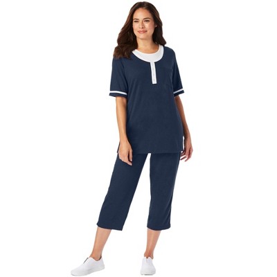 Woman Within Plus Size Contrast Stripe Capri Set