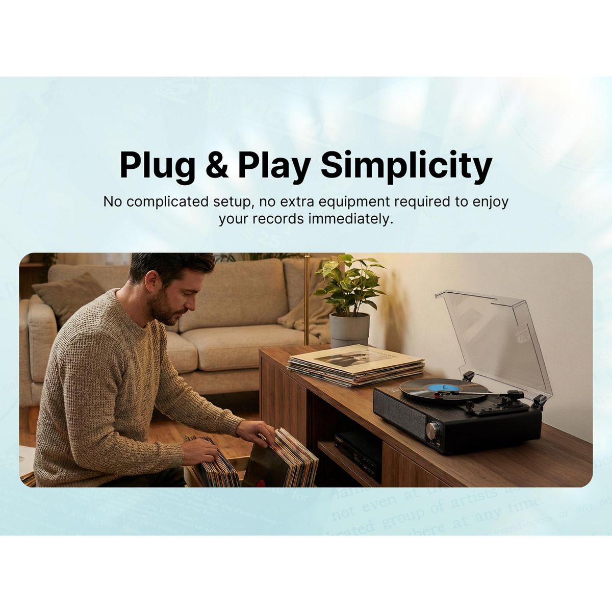 Victor VHRP-1405 Amherst All-in-One 3-Speed Turntable with AudioStream, Bluetooth In/Out, Built-in Stereo Speakers, USB MP3 Playback, RCA Outputs - thumbnail 8