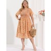 Agnes Orinda Women's Plus Size Elegant Smocked Chiffon Floral Midi A Line Dresses - 3 of 4