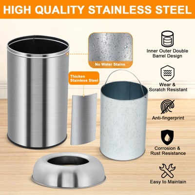 13 Gallon Stainless Steel Open Top Trash Can with Removable Inner Wastebasket