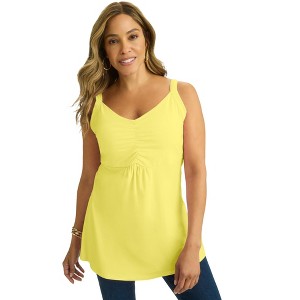 Jessica London Women's Plus Size Stretch Cotton Shirred Tank - 1 of 4