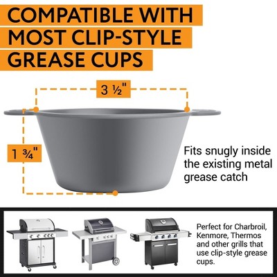 Gray Silicone Grill Grease Cup Liners with Lids, 2-Pack