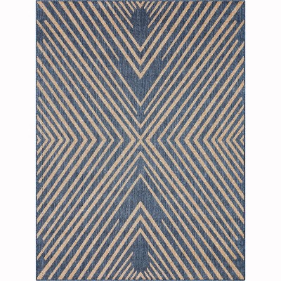 Reversible Blue Stripe Synthetic 8' x 10' Easy-Care Area Rug