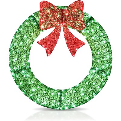 VINGLI 36in Pre Lit Green Christmas Wreath for Front Door Mantel & Stair Railing with Lights Garland Indoor Outdoor Doorway Decor