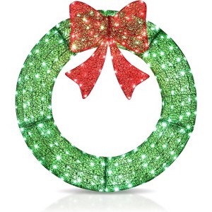 VINGLI 36in Pre Lit Green Christmas Wreath for Front Door Mantel & Stair Railing with Lights Garland Indoor Outdoor Doorway Decor - 1 of 1