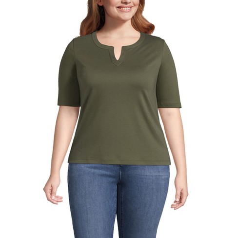 Lands' End Women's Plus Size Cotton Polyester Modern Half Sleeve ...