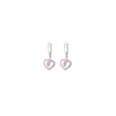 Chanteur Hypoallergenic Kids Jewelry Accessories Hearts Pink CZ White Gold Palladium Plating Earrings leverback is made from 925 Sterling silver