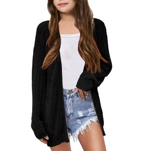 Clearlove Girl's Crochet Lightweight Cardigan Cover Up Open Front Long Sleeve Soft Loose Summer Boho Coats - 1 of 2