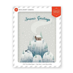 Green Inspired 16ct Holiday Boxed Cards Hilltop Cabin - 1 of 3