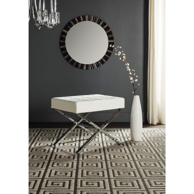 Sienna White Faux Leather Ottoman with Chrome X-Legs