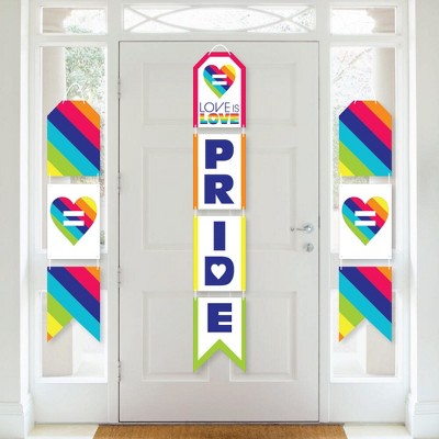 Big Dot of Happiness Love is Love - Gay Pride - Hanging Vertical Paper Door Banners - LGBTQ Rainbow Party Wall Decoration Kit - Indoor Door Decor