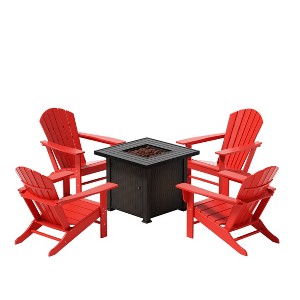 WestinTrends Outdoor Patio Adirondack Chair With Square Fire Pit Table Sets - 1 of 2