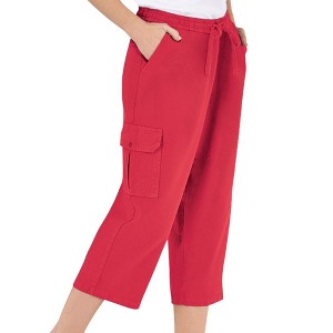 Collections Etc Elastic Waist Cargo Pocket Capri Pant - 1 of 3