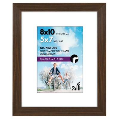 Americanflat 8x10 Picture Frame in Walnut - Displays 5x7 With Mat and 8x10 Without Mat - Composite Wood with Shatter Resistant Glass  and Tabletop
