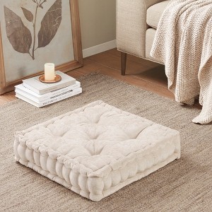 1 Pc Stylish Cozy Square Chenille Floor Pillow Cushion, Tufted Face Scallope Edge Polyester Filled Ultra Soft Cushion for Relaxing Decor Style - 1 of 4