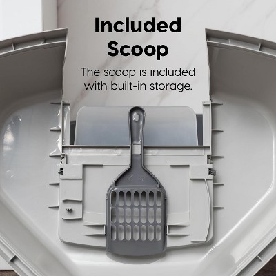 Large Dark Gray Plastic Hooded Corner Cat Litter Box with Scoop