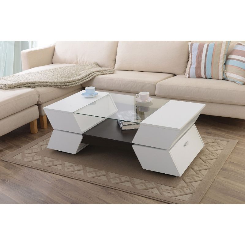 Lucas Glass Top Coffee Table with Hidden Storage White/Walnut - HOMES: Inside + Out, 3 of 7