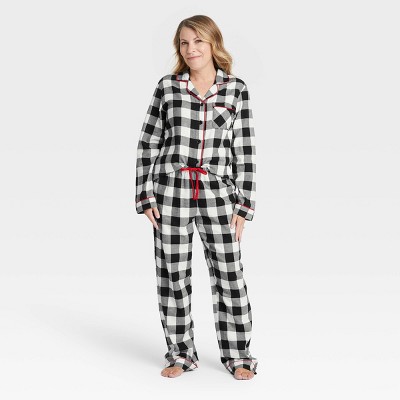 Women's Holiday Buffalo Check Plaid Flannel Matching Family Pajama Set - Wondershop™ White S