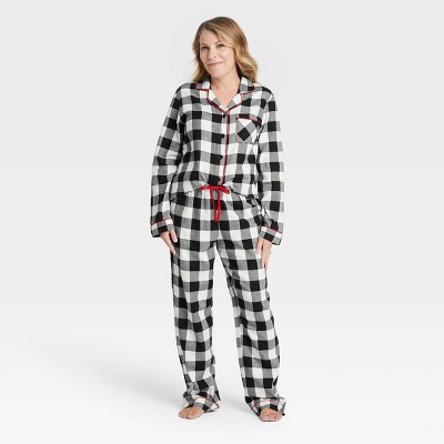 Women's Holiday Buffalo Check Plaid Flannel Matching Family Pajama Set - Wondershop™ White XS