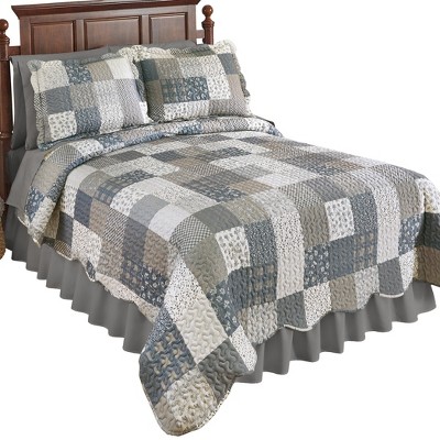 Collections Etc Classic Floral Patchwork Scalloped Edge Quilt Twin Grey ...