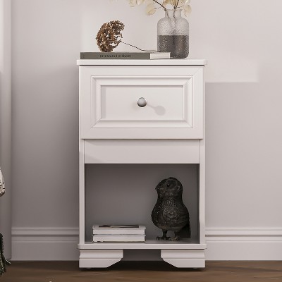 Elegant Nightstand with Drawer and Open Shelf for Bedroom, Retro Style Bedside Table with Metal Handle - ModernLuxe