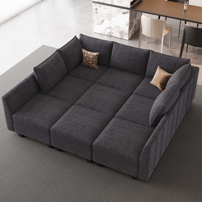 Belffin 9 Seats Chenille Modular Sectional Sofa Sleeper Couch with Storage for Living Room