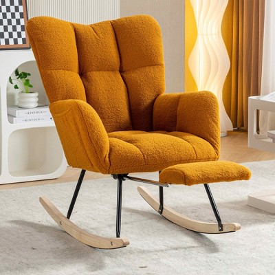 MAYEERTY Teddy Fabric Rocking Chair, Adjustable Footstool, Home Use, Caramel