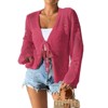Coolmee Women's Tie Front Lightweight Crochet Cardigan Shrugs Knit Cardigan Crop Tops Cover Up - 2 of 4