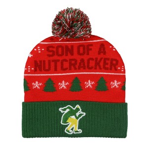 Elf The Movie Beanie Ugly Sweater Adult Knit Embroidered Cuffed Beanie Hat with Pom Multicolored - 1 of 4