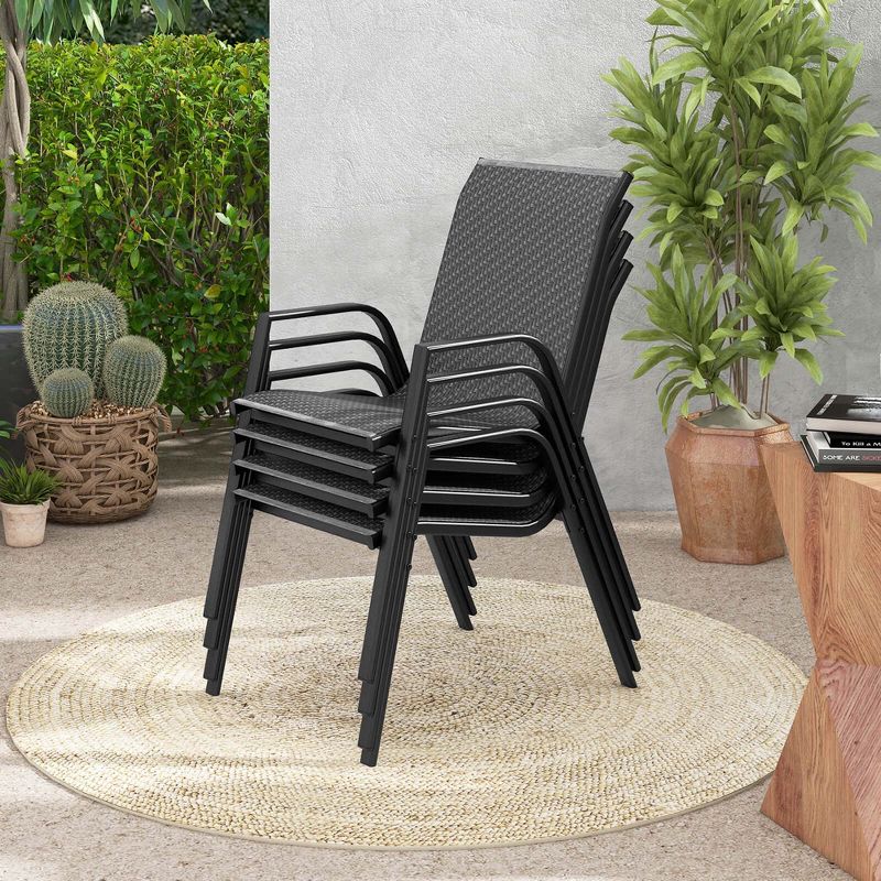 Costway Patio Rattan Chairs Set of 4 Stackable Dining Chair Set with Wicker Woven Backrest, 4 of 11