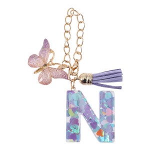 Unique Bargains Heart Sequin Letter N Butterfly Tassel Water Cup Pendant Purple 1 Pc - 1 of 4