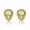 Guili Emerald Roaring Tiger Head 3D Stud Earrings in 14k Gold Plating with White Enamel, A Fierce & Striking Symbol of Strength & Power - 2 of 2
