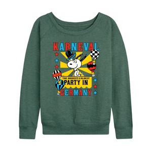 Women's - Peanuts - Karneval Biggest Oldest Party Germany Lightweight French Terry Wide Neck Long Sleeve Shirt - 1 of 4