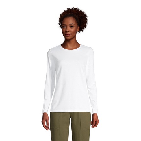 Lands' End Women's Petite Relaxed Supima Cotton Long Sleeve Crewneck T-shirt  - Large - White : Target