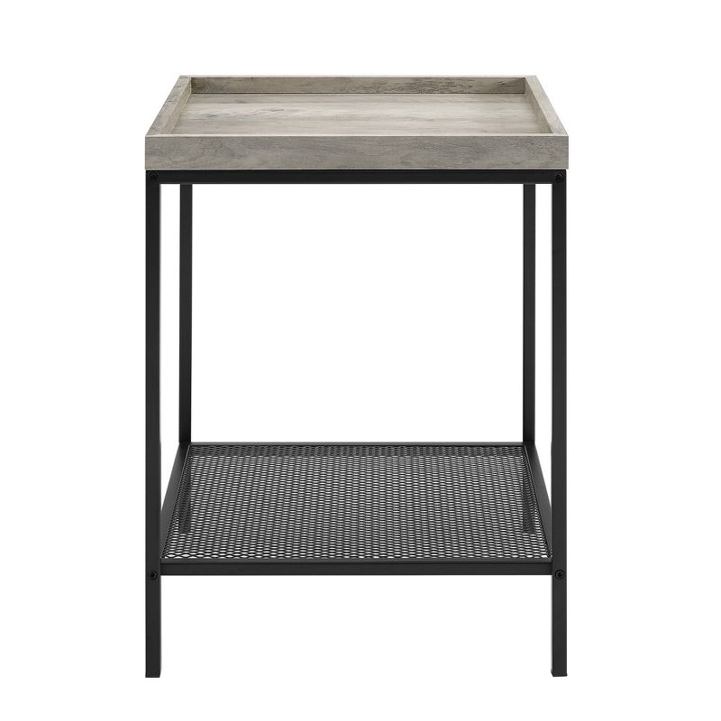 Rosalyn Urban Industrial Glam Square Tray Side Table with Metal Mesh Shelf Gray Wash - Saracina Home, 4 of 8
