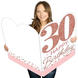 Big Dot of Happiness 30th Pink Rose Gold Birthday - Happy Birthday Giant Greeting Card - Big Shaped Jumborific Card - 16.5 x 22 inches - 1 of 4