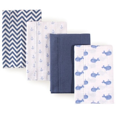 Hudson Baby Infant Boy Cotton Flannel Burp Cloths 4pk, Whale, One Size