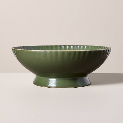108oz Scallop Stoneware Footed Serving Bowl Green - Hearth & Hand™ with Magnolia