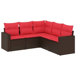 vidaXL 5 Piece Patio Sofa Set with Cushions - Brown and Red Without Table - 1 of 4