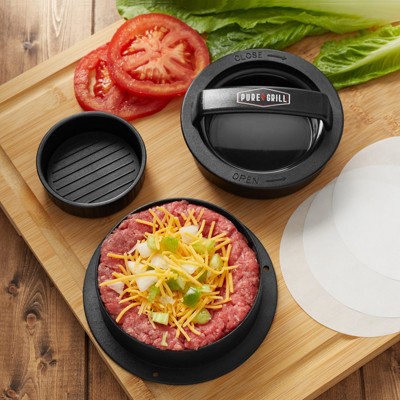 Pure Grill Black Plastic 3-in-1 Burger Press with Wax Papers