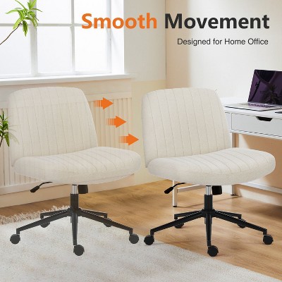 Beige Fabric Armless Swivel Task Chair with Wheels