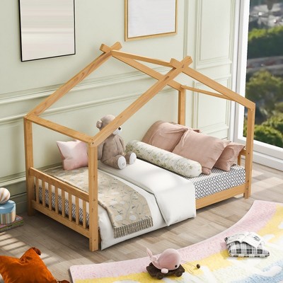 Twin Size Bed Frame, Platform Bed With Headboard And Footboard, Roof Design, Open&Spacious Bed Frame, No Box Spring Required