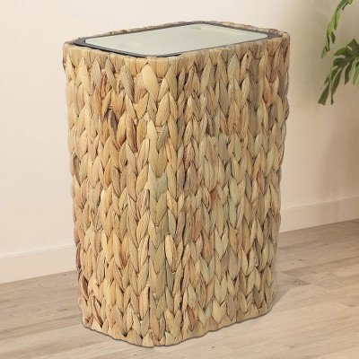 LunaLulinlk Boho Trash Can with Lid for Bathroom,2.6Gallon Small Rattan Garbage Can with Press Top Lid