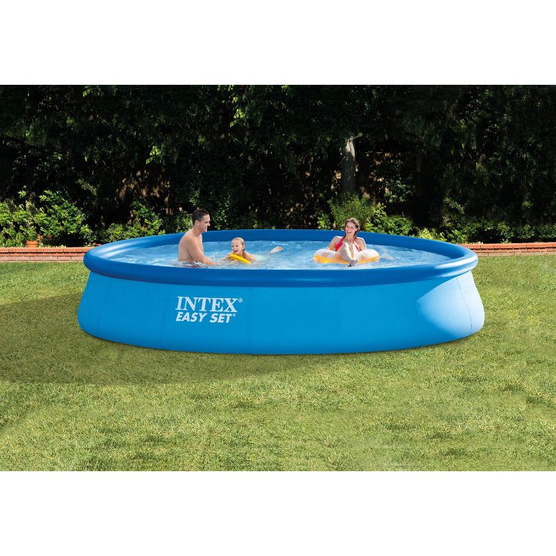 Intex 13 Ft x 32 In Easy Set Above Ground Inflatable Outdoor Swimming Pool Set with 530 GPH Krystal Clear Filter Pump & Secure Vinyl Pool Cover, Blue, 4 of 7