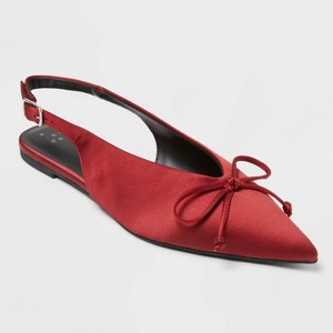 Women’s Camille Satin Slingback Bow Flats - A New Day™ Red - 1 of 3