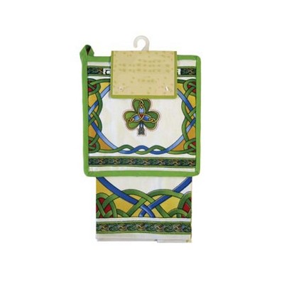 Slickblue Tea Towel & Pot Holder Set with Irish Symbols – Cotton Kitchen Essentials with Shamrock Design