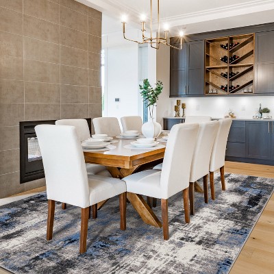 Blue and Gray Abstract 5' x 7' Stain-Resistant Synthetic Area Rug