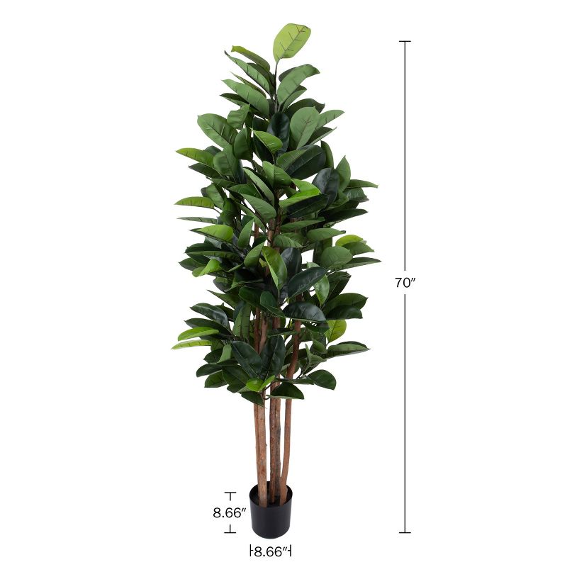 Artificial Rubber Plant - 70-Inch Faux Tree with Natural-Feel Leaves - Realistic Potted Indoor Plant for Office or Home Decor by Pure Garden (Green), 3 of 9