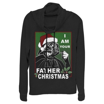 Juniors Womens Star Wars Christmas Vader I Am Your Father Cowl Neck Sweatshirt